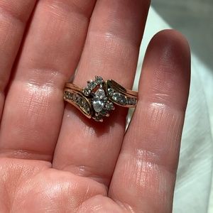 14k Gold 1.70ct Marquise Diamond 2-Piece Wrap Ring Set W/ RECEIPT FROM ZALES